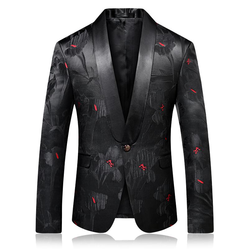 

Red Dot Print Blazer Luxury Shawl Collar Mens Blazer Jacket Stage Costumes Terno Masculino Wedding Party Stylish Suit Jacket, Black