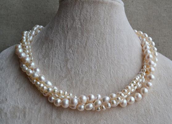 

100% Natural Pearl Jewellery,White Color 18'' 3-9mm White Color Real Freshwater Pearl Necklace,Bridesmaid Gift For Women