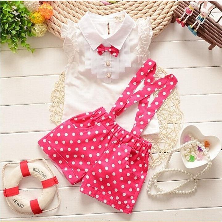 

summer baby girls newyear Christmas outfit clothing sets chiffon plaid t-shirt+ overalls pant baby girls clothes set, White