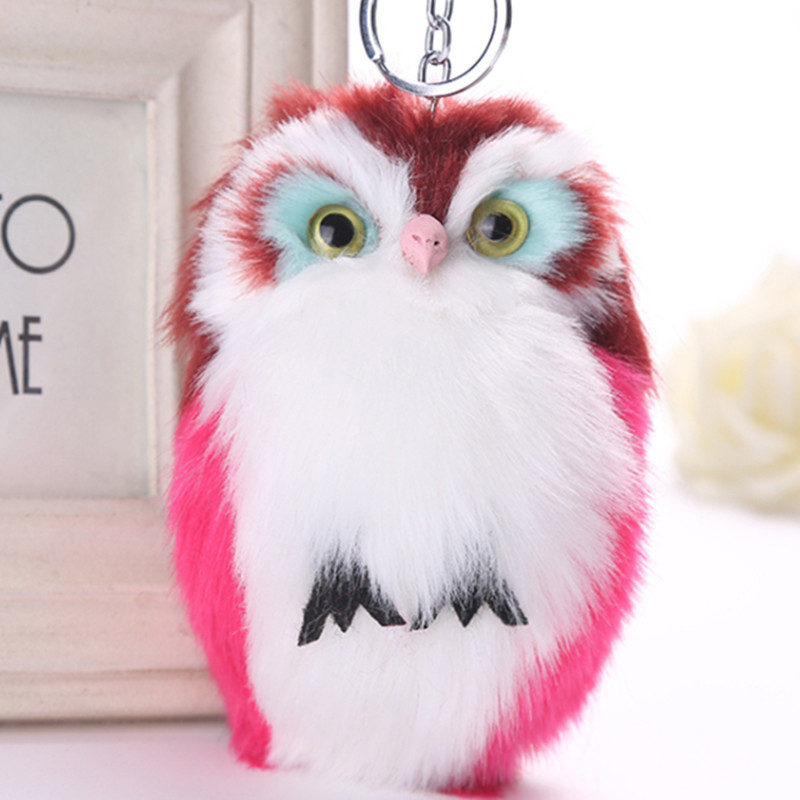

15CM Cute Fluffy Owl Keychain & Pendant Women Key Ring Holder Faux Bunny Rabbit Fur Pompoms Key Chains For Handbag 2C0268
