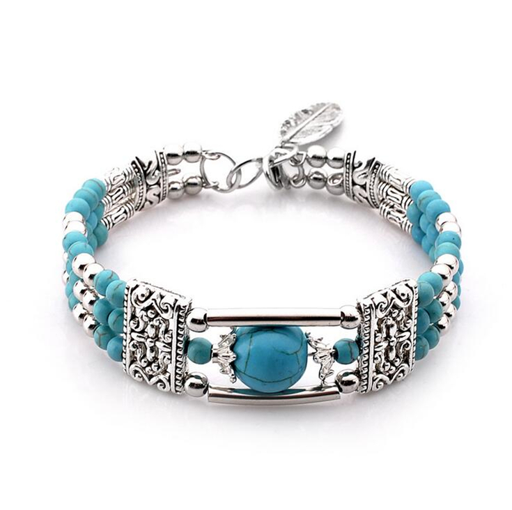 Plata Tibetana Turquesa Lindo Encantador Brazalete Pulsera Azul Elefante Joyas Regalo