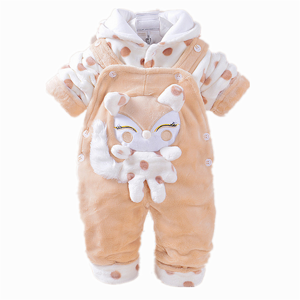 

3-18M Baby Winter Clothing Sets 3D Animal Fox Hooded Coat+ Pant Jumpsuits Kids Twinset Long Sleeve Velvet Thick Newborn Clothes, White