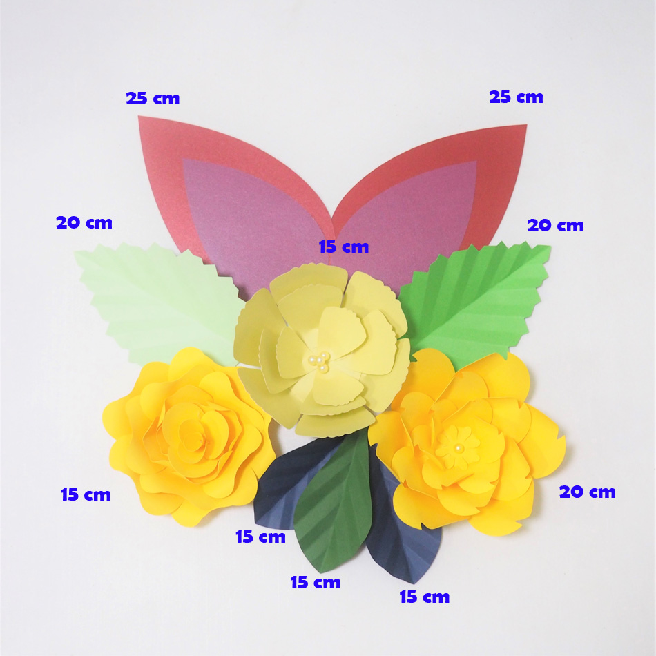 

DIY Giant Paper Flowers Artificial Rose Fleurs Artificielles Backdrop 3pcs+ 5 Leave + 2 Ears Wedding Nursery Decor Home Deco With Video, As