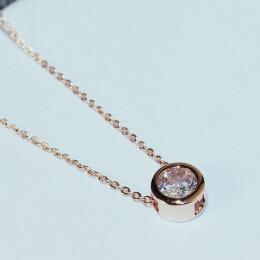 Brief Round Zircon Necklace & Pendant Korean Brand Rose Gold Plated Chain Choker Necklace for Women Short Collar Necklace Party Jewelry Cos