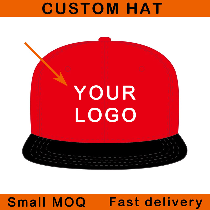 

Custom baseball hat small MOQ order flat brim full close fitted 3D fashion embroidery trucker basketball football golf tennis sport hip hop custom snapback cap, Black