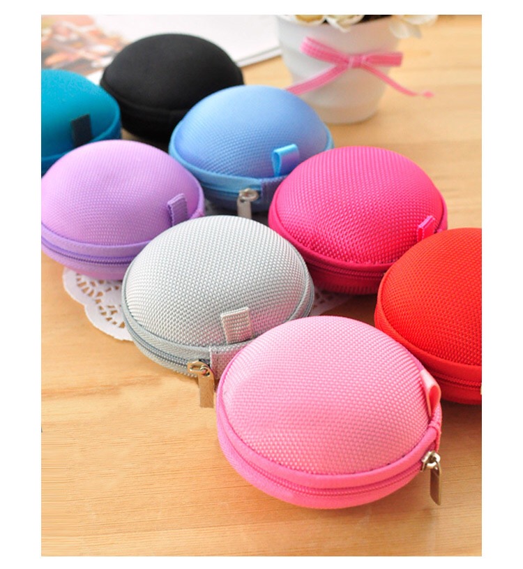 

wholesale earplug pouch EVA material earphone organizer small coin purses keychain bag round shape good quality, Mixed colors
