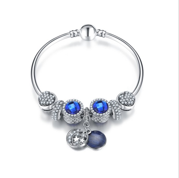 

Fashion 925 Sterling Silver Royal Blue Gemstone Crystal European Charm Beads Bangle StaDangle Magnolia Fits Pandora Charm Bracelets Necklace
