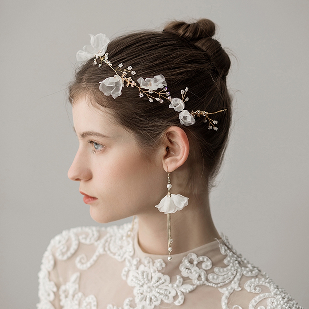 Nouvelle Arrivée Boucle D'oreille Collier De Mariée Couronne Romantique Chaud Deux Pièces Perles Fleur De Mariage De Bijoux De Mariée Ensemble Ro