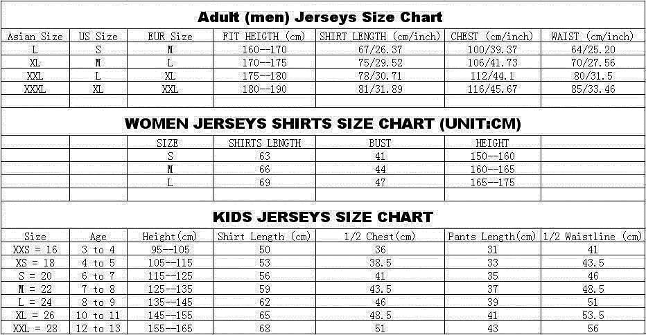 Youth Soccer Jersey Size Chart