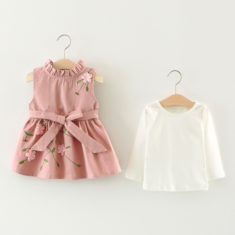 Baby Girls Vêtements Ensembles 2018 Nouvelle automne Girls Vêtements Coton Blanc Housses longues + Vest d'arc de dentelle brodée Ensembles de vêt