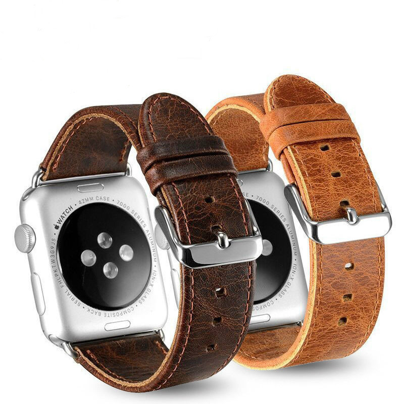 

Newest Crazy Horse Pattern Genuine Leather Band For 42mm 38mm Apple Watch 4 3 2 1 Luxury Business Style iwatch Strap 40mm 44mm