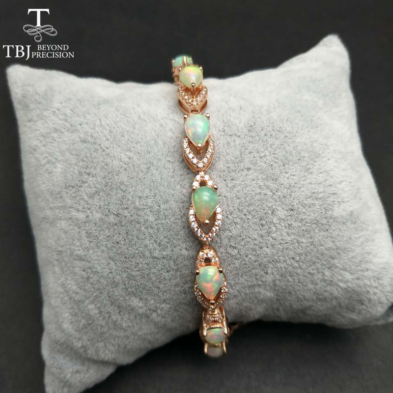TBJ, Nautral 3.2ct Top Qualité Ethiopian Opal Gemstone Bracelet dans les bijoux de pierres précieuses en argent sterling 925 pour les filles avec