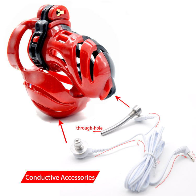 Male 3D Design Polyethylene Chastity Cage Shock Integrative Electric Cock CageA390-image-416383340
