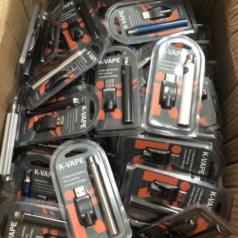 

Newest K-VAPE 1100mAh Preheat Battery Blister charger Kit Vape Pen Variable Voltage Battery With USB Chargers blister packaging 510 battery