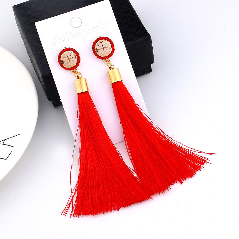 

Bohemian Style Long Fringed Earrings New Fashion Rhinestone Cotton Tassel Dangle Earring For Women Gifts Mix Colors Lx