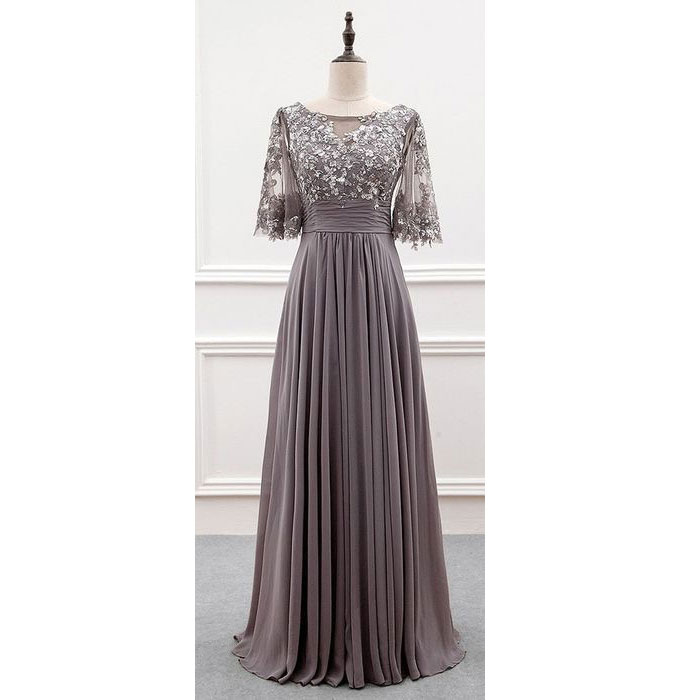 

Hot Selling Half Sleeves Long Gray Mother of the Bride Dresses Chiffon Mother of the Groom Dresses, Purple