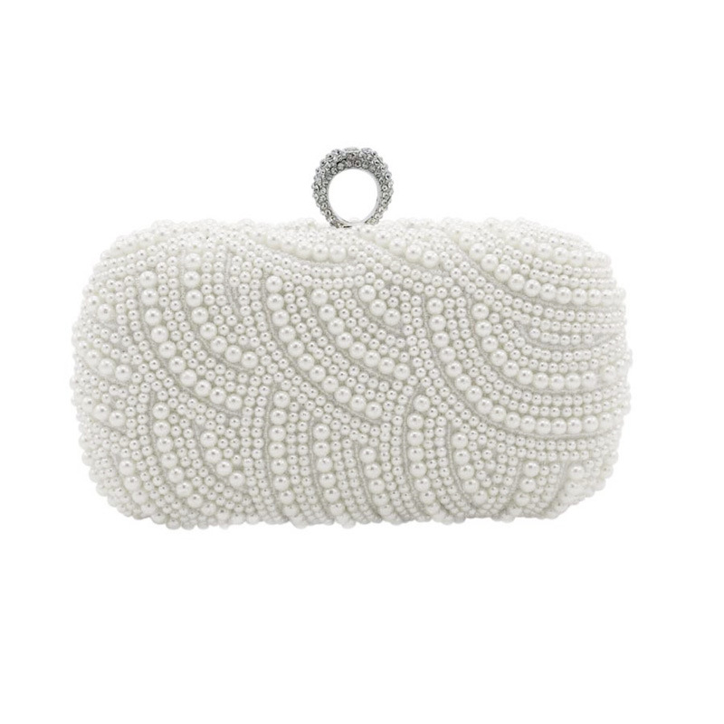 

Elegant Full Pearls Crystal Beaded Double Bridal Wedding Hand Bags Evening Party One Shoulder Small Clutch Dinner Bags Ring Bag For Ladies