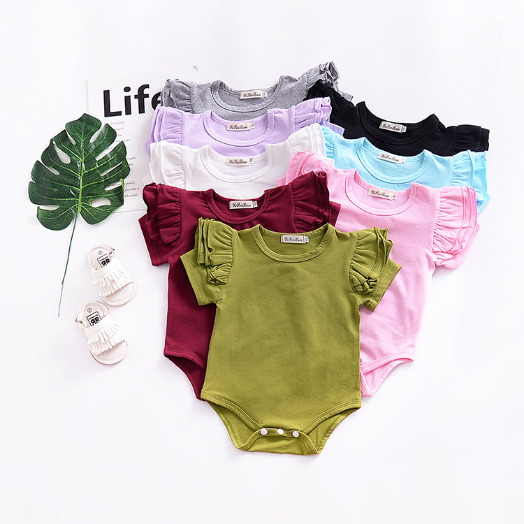 

Baby Fly Sleeve Romper INS Short Sleeve Ruffler Jumpsuits 2018 Hot Sell New Cute Solid Romper All-matched 8 Colors Z11, Mixed colors