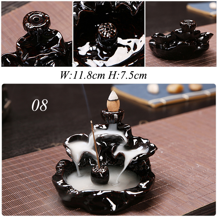 

DingSheng Porcelain Black Glaze Ceramic Incense Burner Monk Stick Holder Backflow Incense Burner Buddhist Decoration Home Aromatherapy Gift