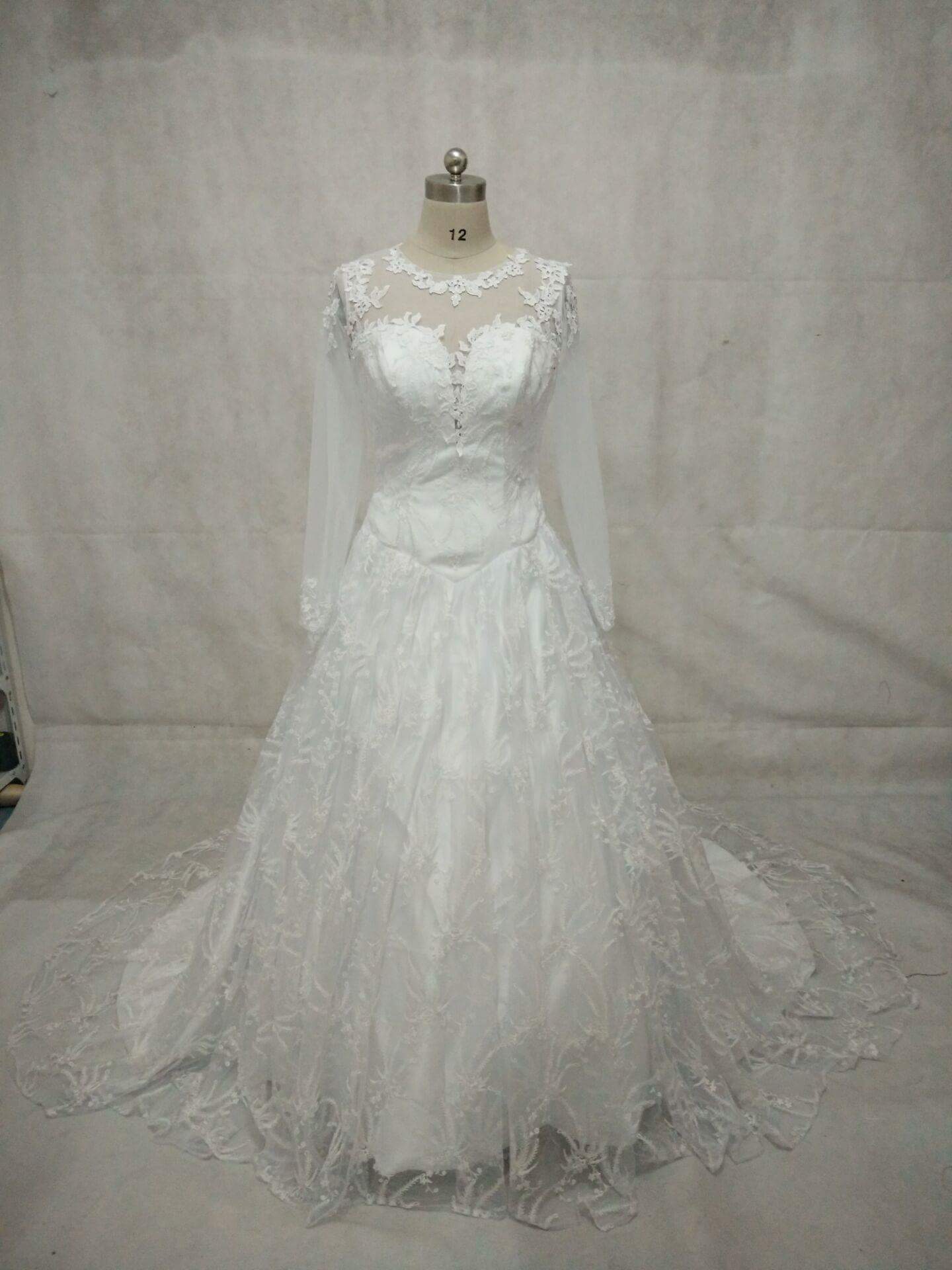

Real Photo Elegant Long Sleeve Lace A-Line Muslim Wedding Dresses Women White Zipper Sweetheart Sweep Train Muslim Bridal Gown Wedding Gowns