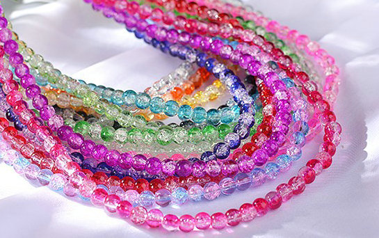 100Pcs Mixed Color Crystal Crack Glass Round Loose Spacer Beads 4mm