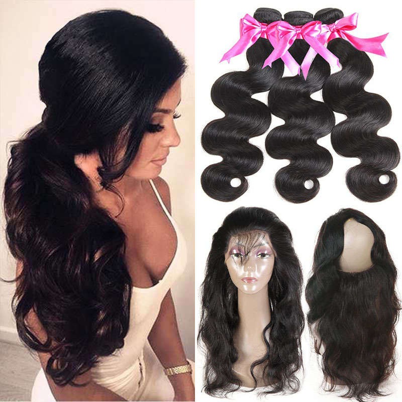 

Pre Plucked Body Wave Hair Weaves With Closure Brazilian 360 Lace Band Frontal With Bundle 360 lace Virgin Human Hair With Bady Hair, Natural color