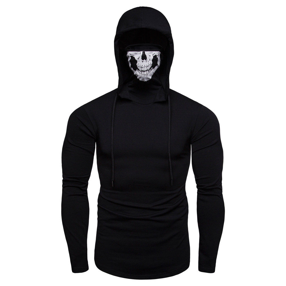 Sweat à capuche à manches longues pour hommes, pull de couleur Pure, masque crâne, hauts noir/gris, grande taille 3XL
