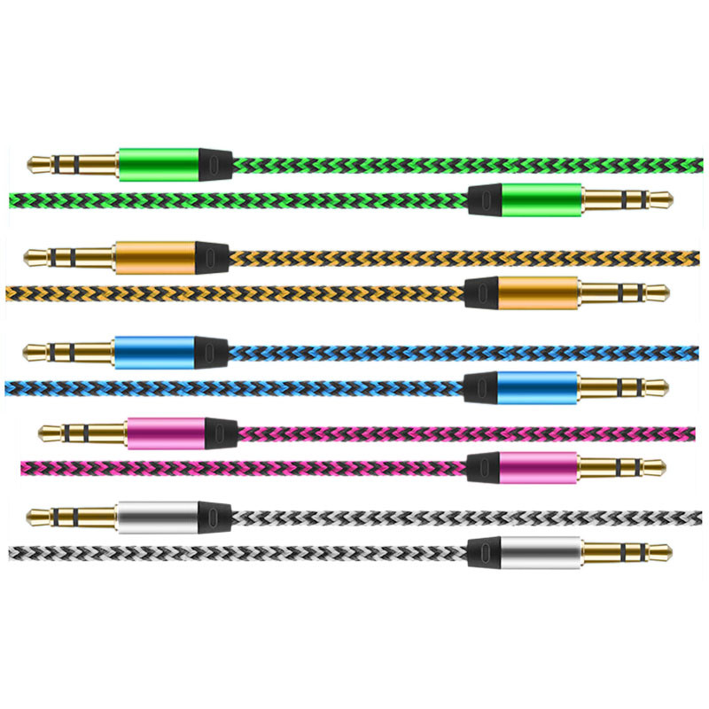 

1M/3FT Strong Colorful Braided Fabric 3.5 MM Stereo Jacks Male to Premium Gold Plated Audio Cable AUX Extra Cord For MP3 Car PC iPod