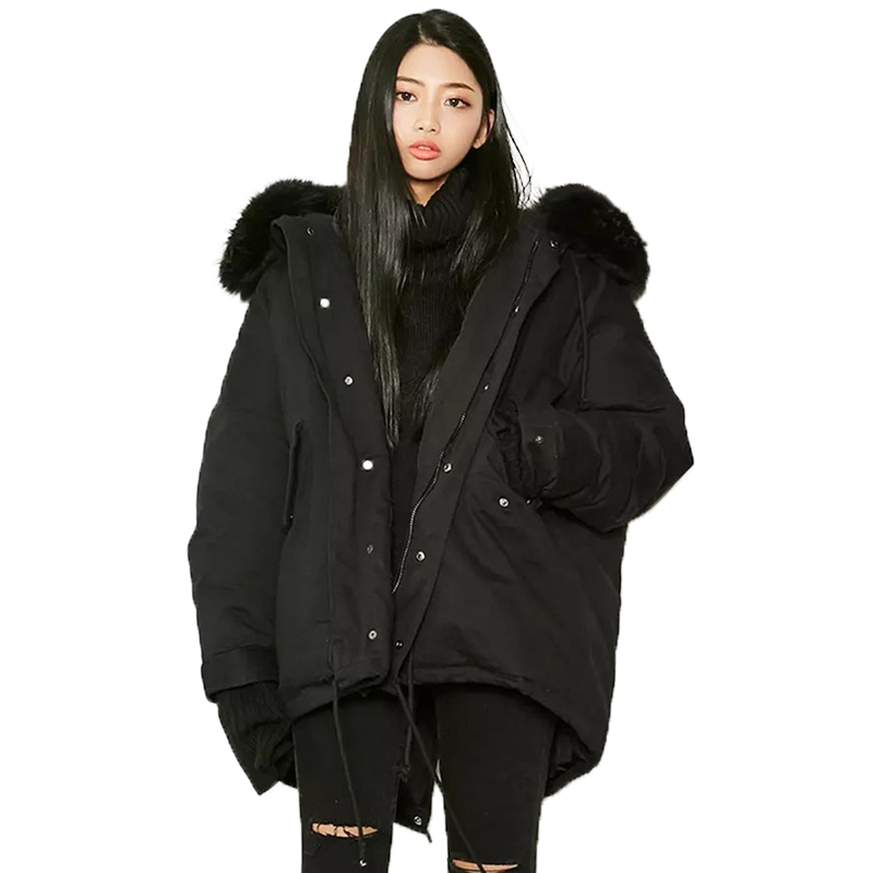 Big Size Long Thick Women's Winter Jackets With Hood Office Lady Full Sleeve Wide-Waisted Cotton Parka Female New