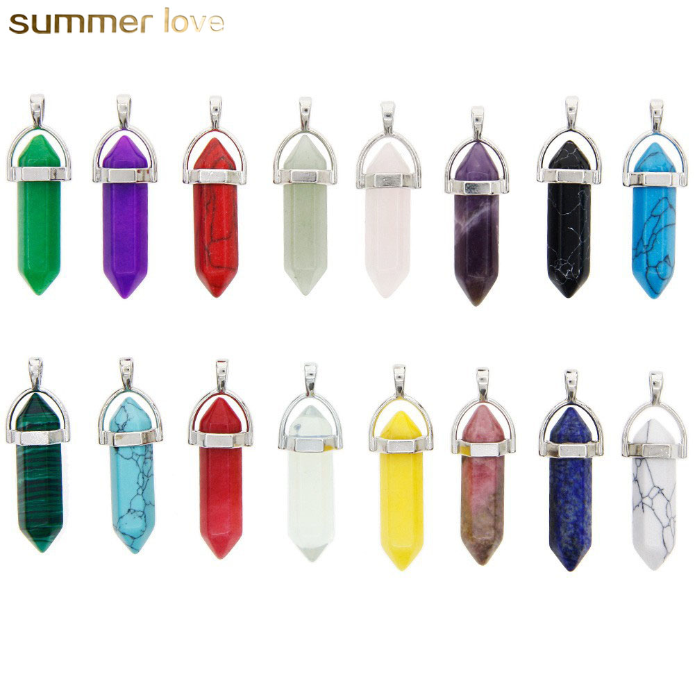 

Hexagonal Crystal Charm For Necklace And Bracelets Jewelry Natural Glow in The Dark Bullet Stone Hexagonal Column Hot Selling Simple Design