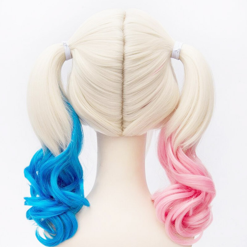 

2020 bob Suicide Squad Harley Quinn Wigs Cosplay Peluca Styled Curly Synthetic Ponytail Wig Heat Resistant Hair halloween wigs for women, White pink
