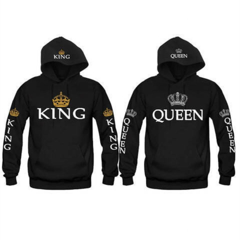 Couple Look Woman Man Hoodies Sweatshirt King Queen Crown Printed Hooded Pullover Jackets Loose Jackets Tracksuit Jumper Black D18100704