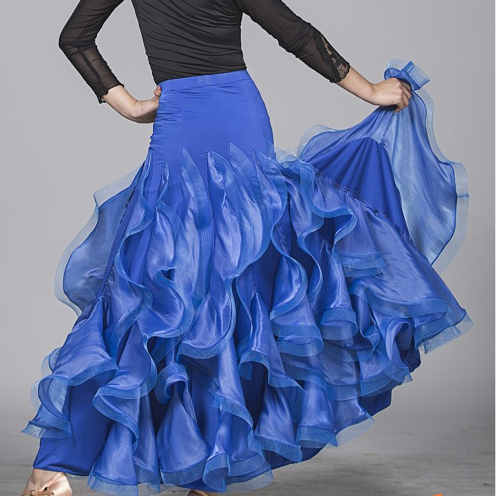 

Ballroom Dance Skirts Flamenco Waltz Costumes Elegant 8 Colors D0983 Big Ruffled Hem with Fishbone Edge, Pink