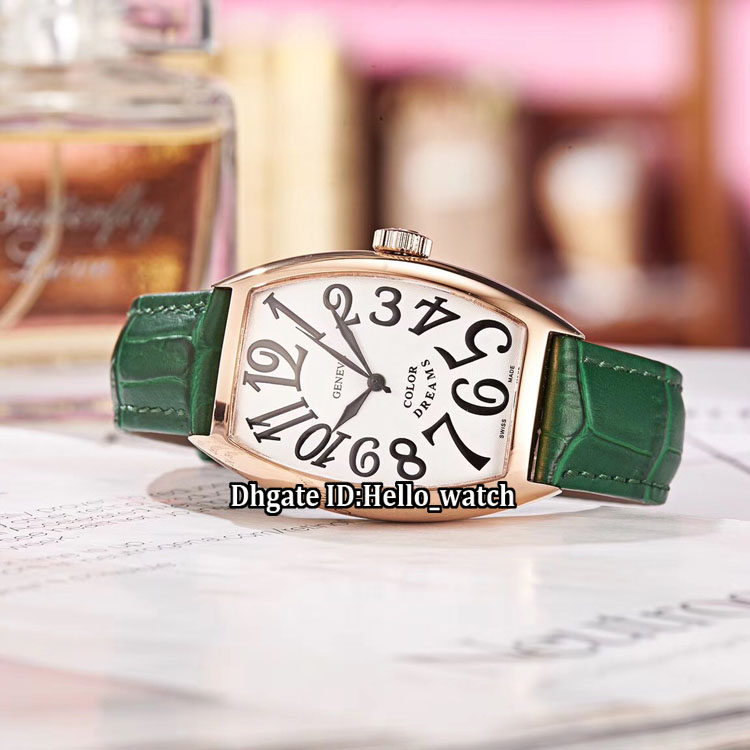 

Fashion New Color Dreams Cintree Curvex 502 QZD White Dial Automatic Womens Watch Rose Gold Case Green Leather Strap Lady Watch High Quality, Fm-139a(5)