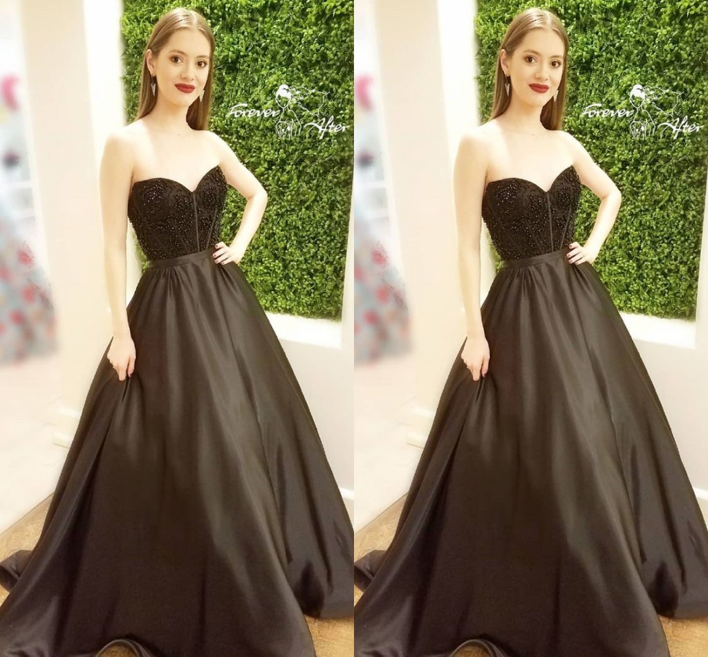 

Black Ball Gown Prom Dresses 2018 Sweetheart Beading Satin Custom Made Royal Blue Dark Navy Formal Evening Dresses Zipper Up, Brown