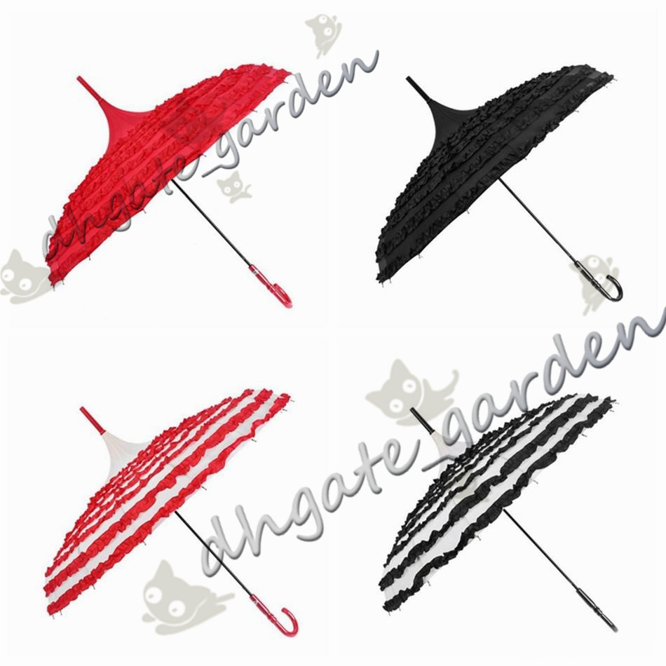 

Princess Royal Sun Umbrella Lady Pagoda Fancy Lace Sunshade Parasol Straight Long Handle Wedding Party Decoration, As picture