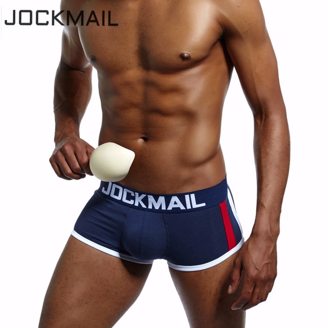 

JOCKMAIL Brand Enhancing mens underwear boxers sexy Front Push up cup bulge gay underwear Enlarge men boxer shorts, Red