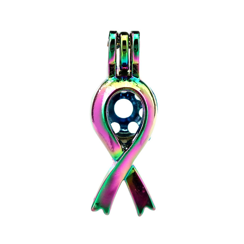 

10pcs/lot Rainbow Color Ribbon Sign Beads Cage Locket Pendant Diffuser Aromatherapy Perfume Essential Oils Diffuser Floating Pom, Silver