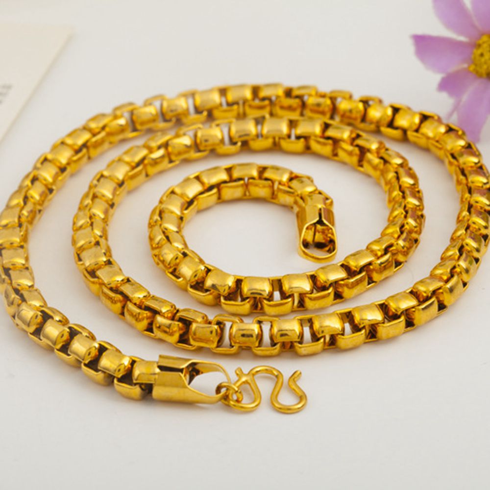 Mens Necklace Thick 18k Yellow Gold Filled Solid Classic Box Chain Fashion Mens Jewelry 23 Inches Long Classic Present-image-412773893