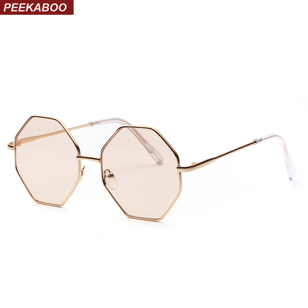 

big vintage polygon sunglasses female 2019 octagon tinted clear sun glasses for women men metal frame uv400