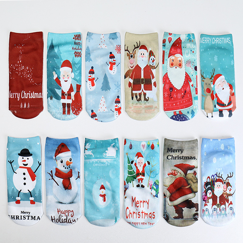 2018 New Fashion 3D Socks Woman Christmas Cute Santa Claus Snowman Printed Pattern Soft Winter Cotton Socks Men and Women