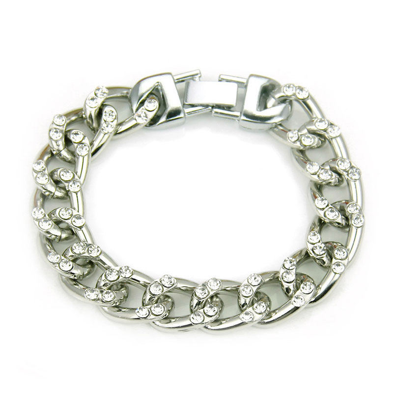 

Hot sale New Solid Gold Plated CUBAN LINK Shiny Diamond Bracelets Hip Hop Bling Jewelry Hipster Men Wristband Bangle