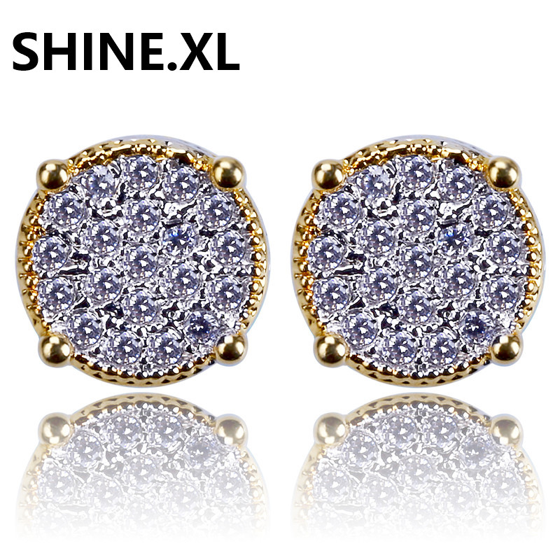 

Hip Hop Cubic Zirconia Stud Earrings for Men Tow Tone Iced Out Round Earring Hypoallergenic for Sensitive Ears with Screw Backs