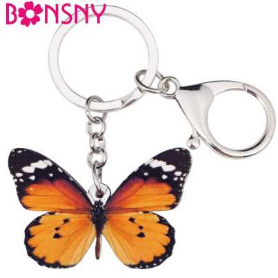 

Bonsny Acrylic Anime Jewelry Danaus Chrysippus Butterfly Keyrings For Women Girl Bag Purse Car Key Handbag Charms Keychains GIFT