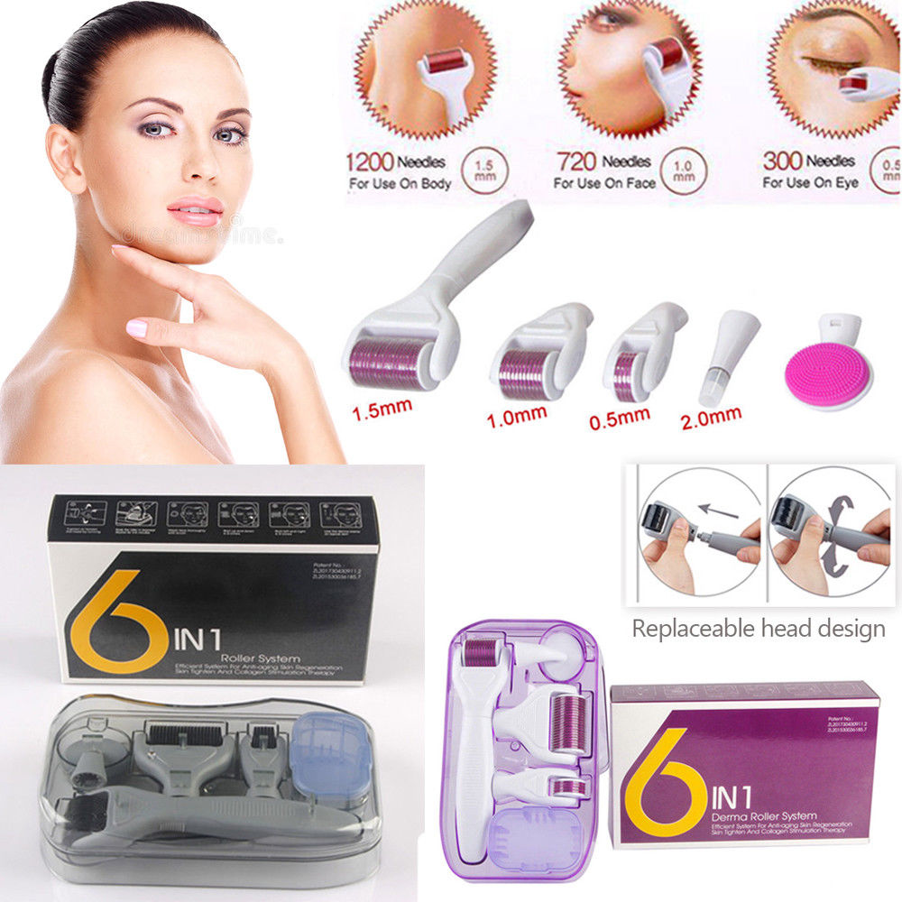 

6 in 1 Titanium alloy Microneedle Roller Kit DRS Dermaroller 12/300/720/1200 Needles Derma roller Kit
