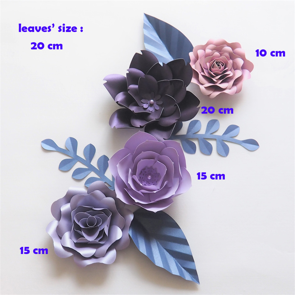 

Craft supplies Artificial Flowers Paper Flower Purple Blue Flower 4PCS + 4 Leaves Wedding & Party Deco Home Decoration DIY, Mix color