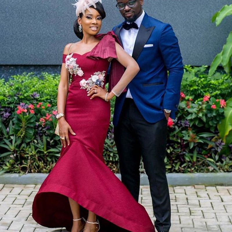 Chic Hi-Lo Sirène Robes De Bal Sexy Hors Épaule Appliques À La Main Fleur Sans Manches Robes De Soirée Glamour Africain Robe De Soirée Formelle