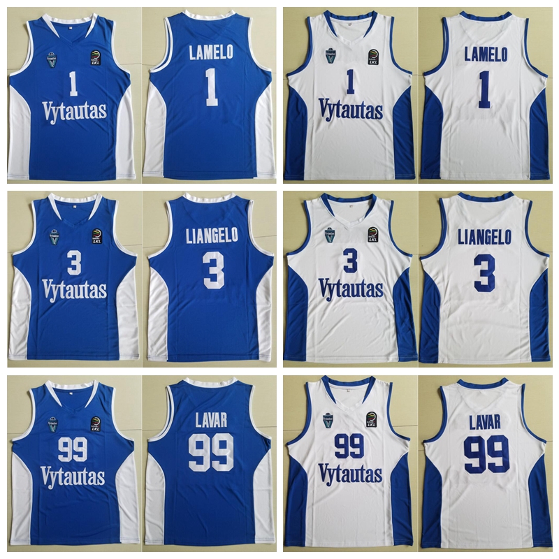 

Men Lithuania Prienu Vytautas Basketball Shirt 1 LaMelo Ball Jersey 3 LiAngelo Ball Uniform 99 LaVar Ball All Stitched Good Team Blue White, 1 blue
