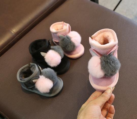 2018 new winter 1-3years old baby girls snow boots warm velvet thickening anti slip soft bottom cotton thick warm shoes