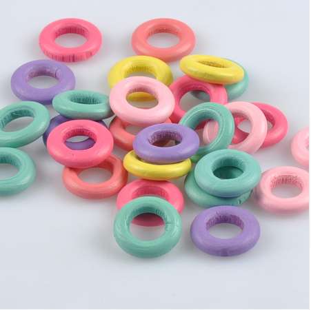 

50pcs 20mm Mixed Color wood teething beads - Wooden Ring 10mm - Great for Jewelry, Teethers, Ring Toss Games and More MT2047X